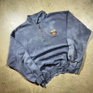 Vintage 90s Hard Rock Cafe Edmonton Quarter Zip Sweatshirt Blue XL